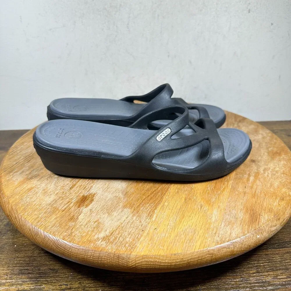 Crocs Patricia Low Wedge Black Shoes Womens Size 7